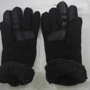 Womens Black Winter Gloves Touchscreen Faux Fur Cuff Knit Warm Small Medium